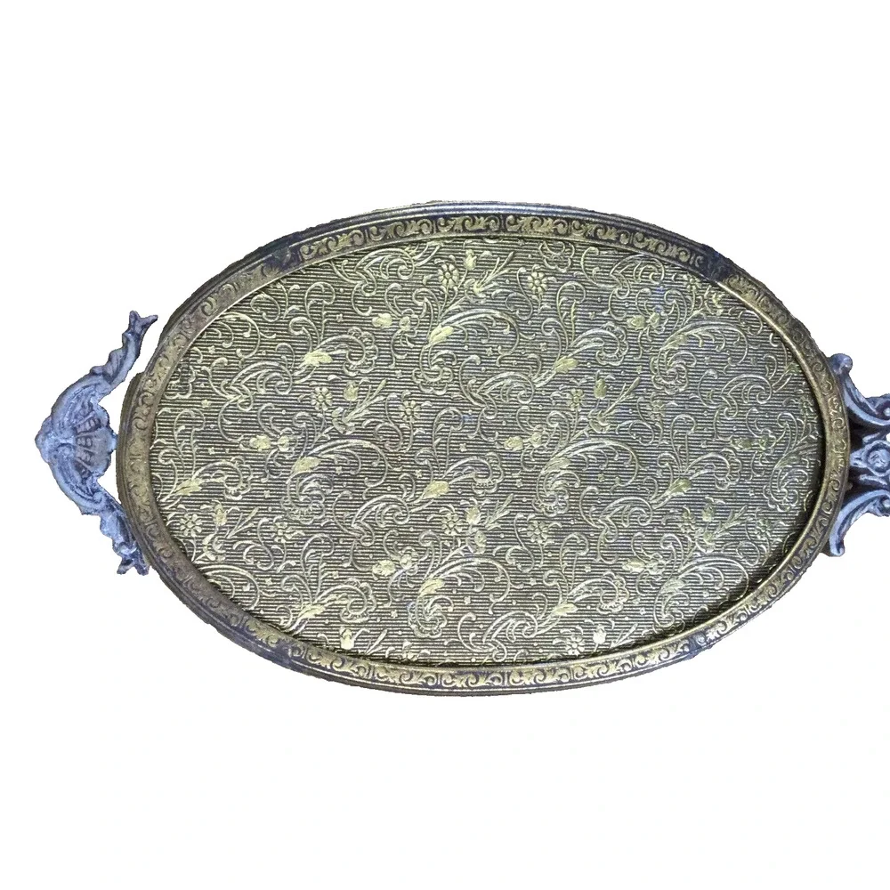 Vintage Art Deco Silver Plated Vanity Hand Mirror Flower Design NO Mirror Glass